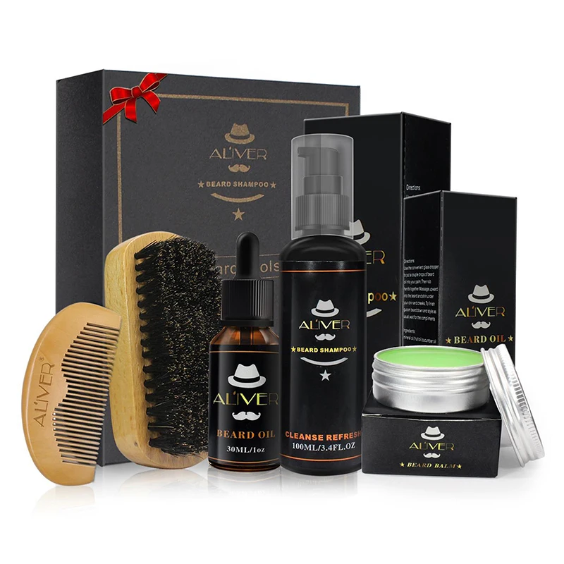 Aliver набор для чистки бороды с эфирной щеткой для шампуня, расческа, масляный крем для мужчин, делает мягкое очищение, освежение и уход за природой