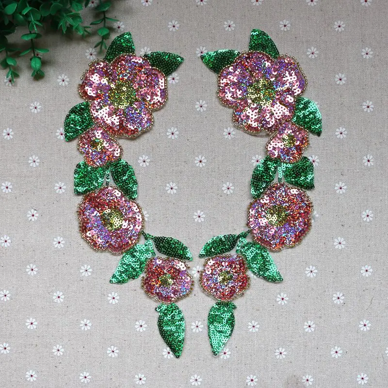 

1 Pieces Large Sequin Patches for Clothes Motif Applique Shining Pink Flower Sew/Iron on Patches for Clothing Sequined Sticker