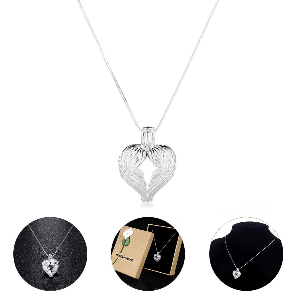 

Elegant Wings Heart Pendants Clasp Box Chain Necklaces 925 Sterling Silver Necklaces for Women Lovers in Valentine's Day