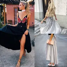Summer Ladies Solid Color Casual Long Skirts Fashion Women Women High Waisted Slip Satin Stretch Skirt