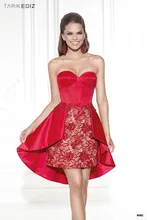 Rot 2016 Tarik Ediz Homecoming Kleider Satin Sweetheart Sleeveless Backless Spitze Mini Graduation Cocktail Party Kleid 90452
