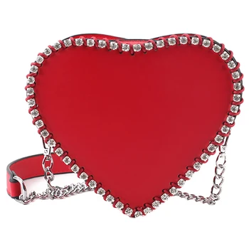 

Cute New Heart Shaped Diamond Braided Edge Pu Women Chain Purse Shoulder Bag Tote Female Clutch Bag Flap Crossbody Bag Bolsa