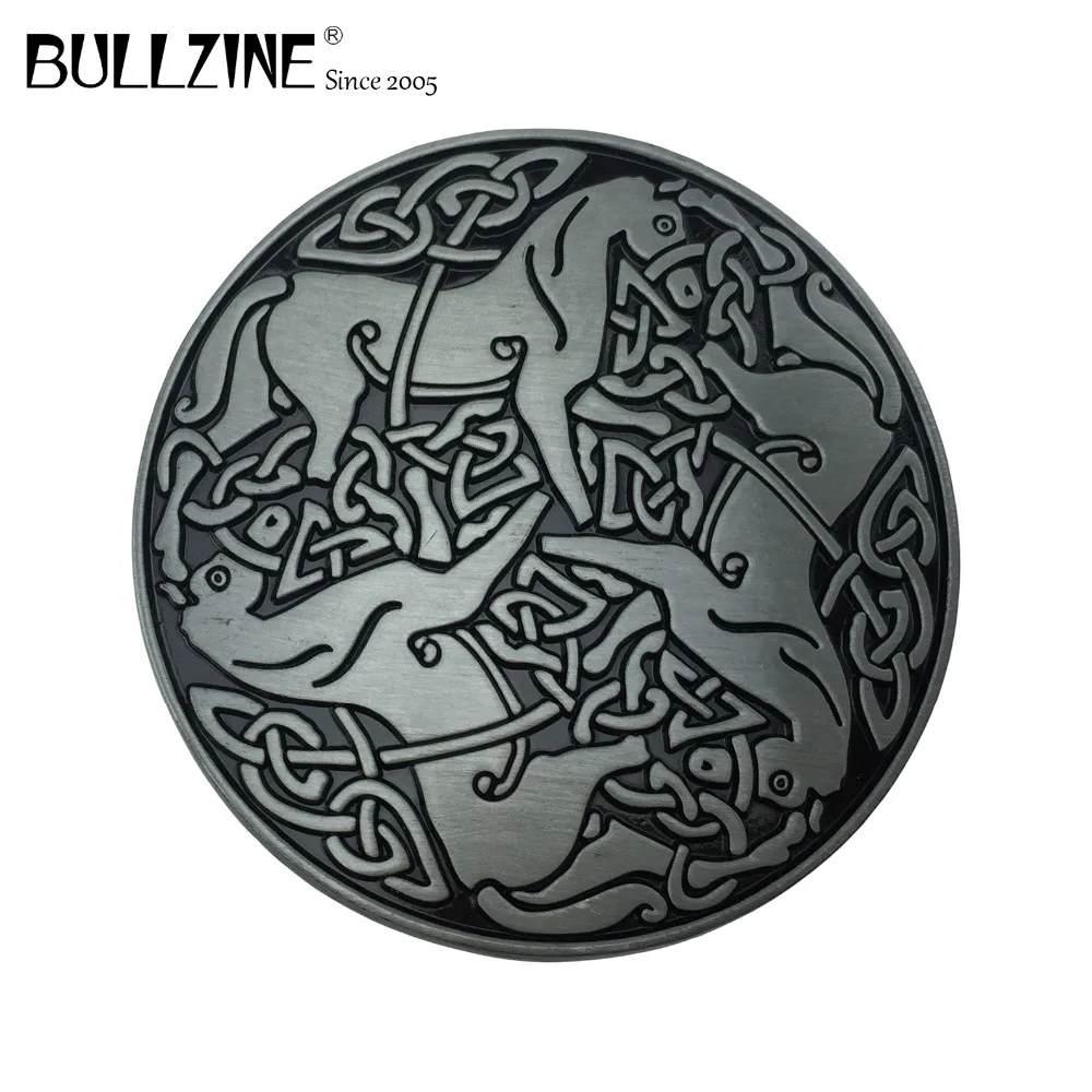 

Bullzine Western celtic knot horse cowboy jeans belt buckle with black coating finish FP-03508 for 4cm width belt drop shipping