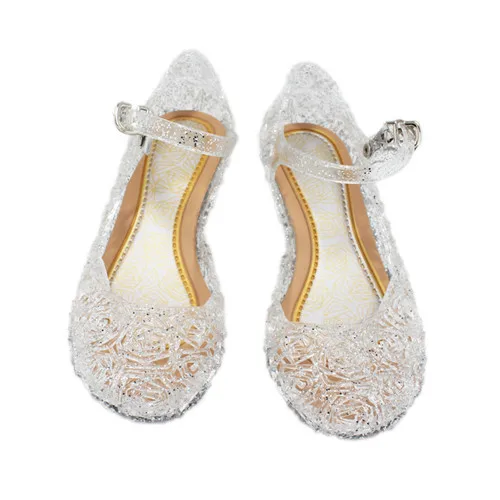 Летние пляжные сандалии для девочек; детская обувь для костюмированной вечеринки; коллекция года; модная детская обувь принцессы Эльзы, Золушки; сандалии с кристаллами; обувь для девочек - Цвет: White