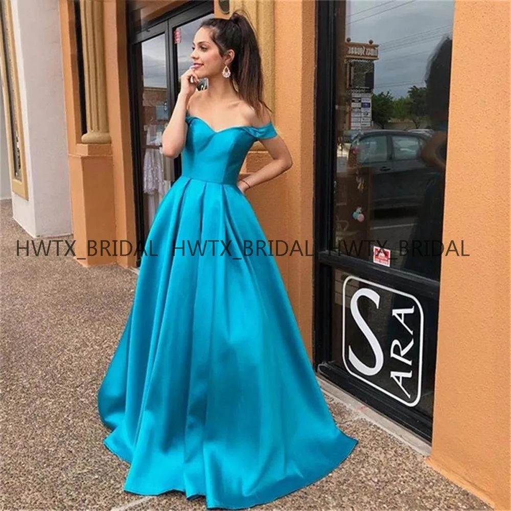 

Beautiful Satin Long Evening Dress Off The Shoulder Corset Prom Dresses Plus Size 2019 Formal Gown Vestidos de fiesta de noche