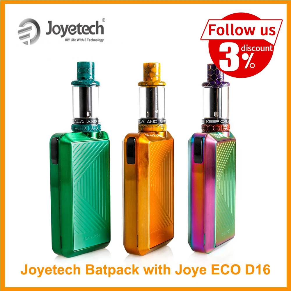 

Original Joyetech BATPACK Kit With Joye ECO D16 Atomizer 2.0ml Capacity 0.5ohm BFHN Coil Electronic Cigarette