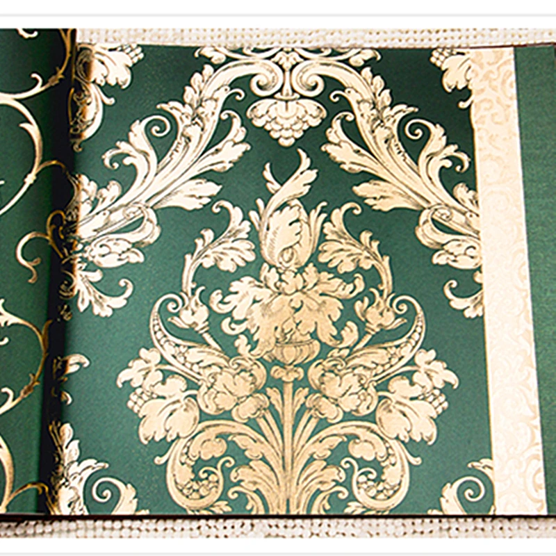 Free Shipping Damascus Pattern Green Color Wallpaper Roll