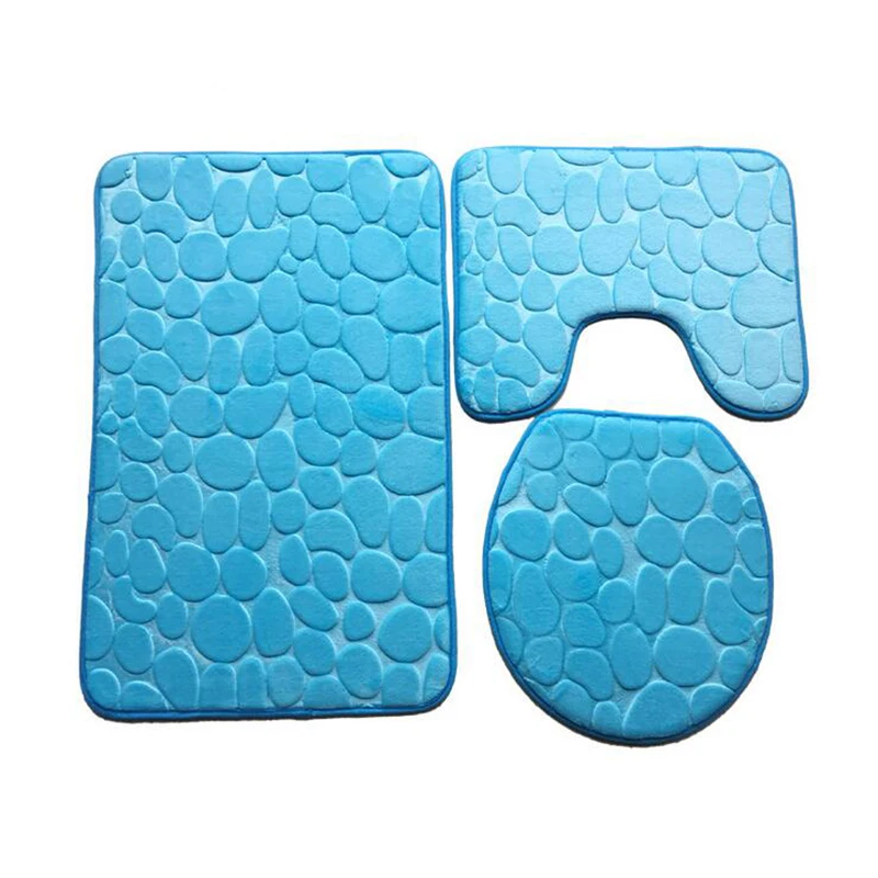 

Three Pieces Embossed Flannel Bathroom Mat Set Water Absorbent U-shape Bathtub Toilet Mats Carpets Rugs Toilet Seat Lid Cover