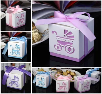 

50pcs Laser Cut Carriage Gift Candy Boxes Wedding Favors and Gifts Baby Shower Party Decoration