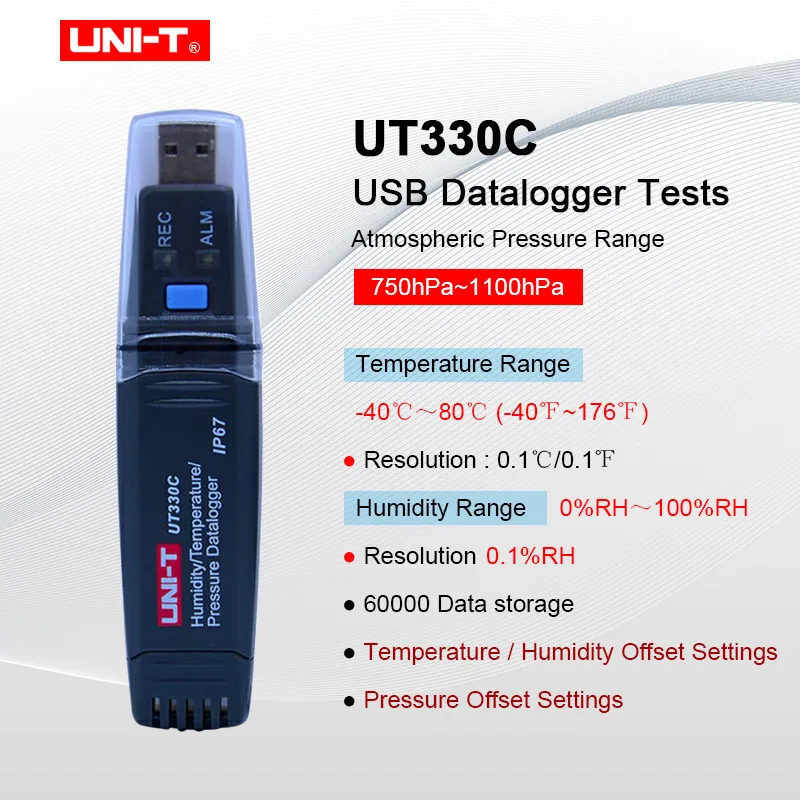 UNI-T UT330A/B/C USB влажность температура регистратор данных термометр атмосферное давление регистратор-40~ 80C(-40~ 176F) Высокая точность - Цвет: UT330C