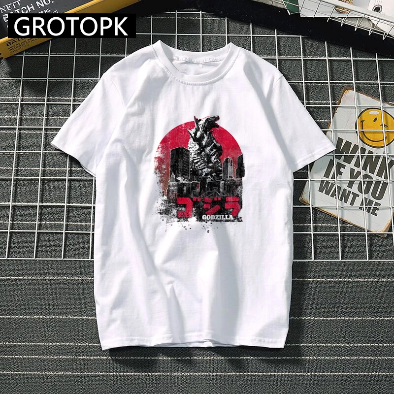 

Japanese Godzilla Prints T Shirt King of The Monsters Funny T Shirts Summer 2019 White T Shirt Men Anime Clothing Men's T-shirts