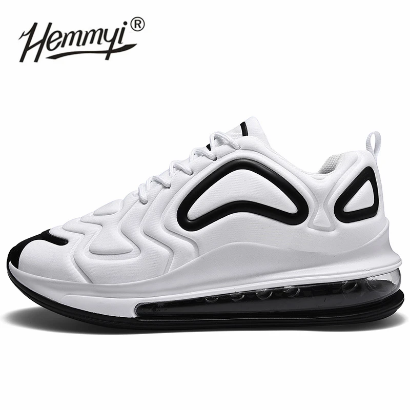 NEW Ultralight Air Cushion Men's Sports Shoes Unisex Men Women Platform Sneakers Cotton Fabric Comfortable Couple Running Shoes - Цвет: White Black