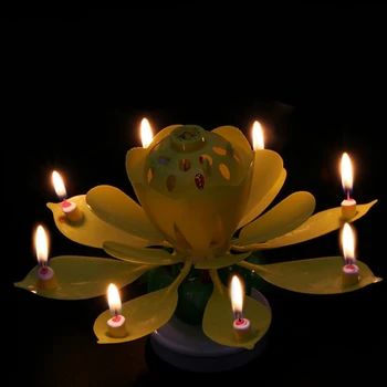 

Useful Birthday Candles Beautiful Musical Lotus Flower Happy Birthday Party Gift Rotating Lights Decoration 8 Candles Lamp