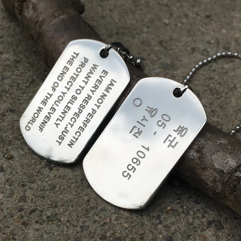 

1set Military Army ID Tag Name Pet Double Dog Tag Pendant Man Silver Color Stainless Steel Chain Necklace Men Jewelry Lover Gift