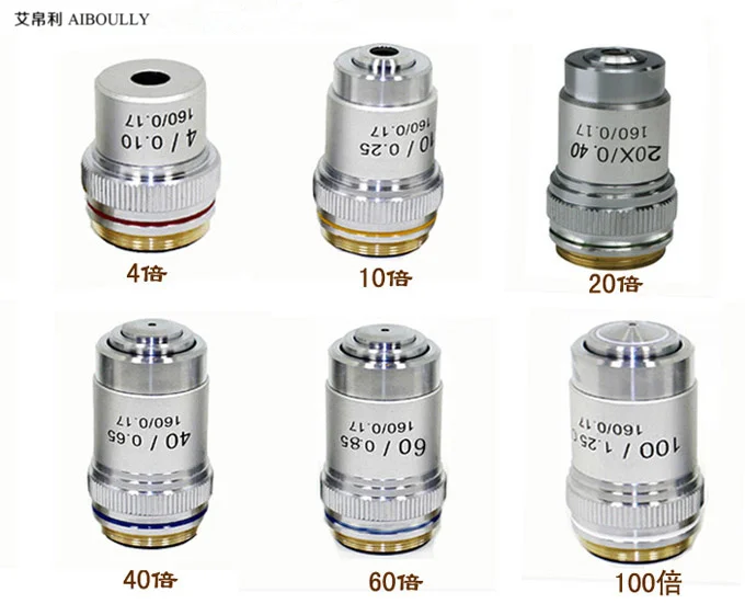 Биологический микроскоп ахроматический объектив объектива 20X 40X 60x 100X с пружинным стандартным интерфейсом 4/5 дюйма "Диаметр 20,23 мм