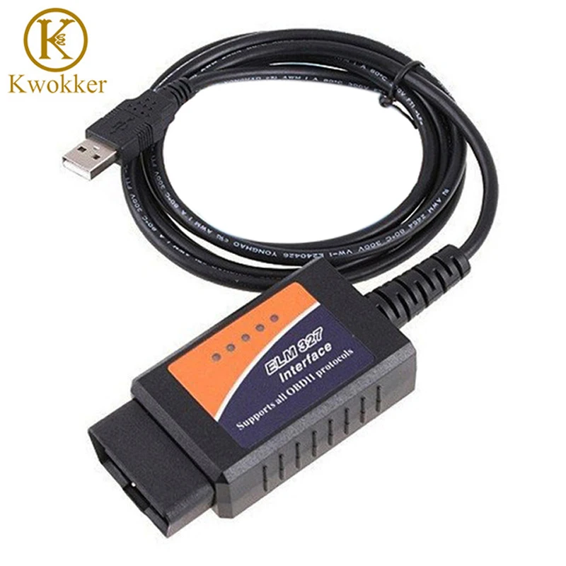 Сканер KWOKKER ELM327 USB ELM 327 V1.5 OBD 2 интерфейс CAN BUS диагностический инструмент кабель код