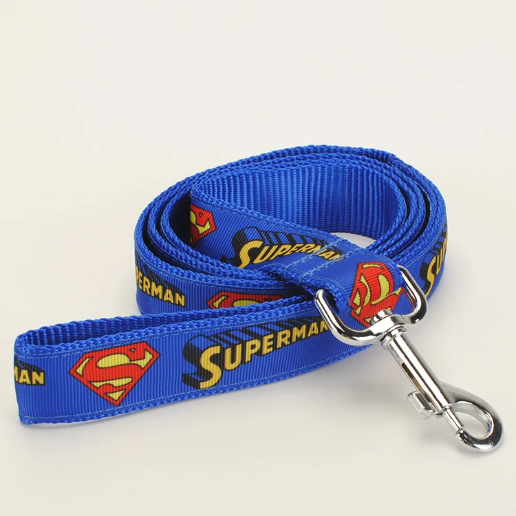 Поводок для собак, ошейник для собак, ремень безопасности, брелок, 1 дюйм синяя лента с рисунком супергероя - Цвет: dog leash 120cm