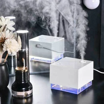 

250ml Water Cube Shape Ultrasonic Humidifier LED Blue Light Night Lamp Aroma Essential Diffuser Mini Air Purifier