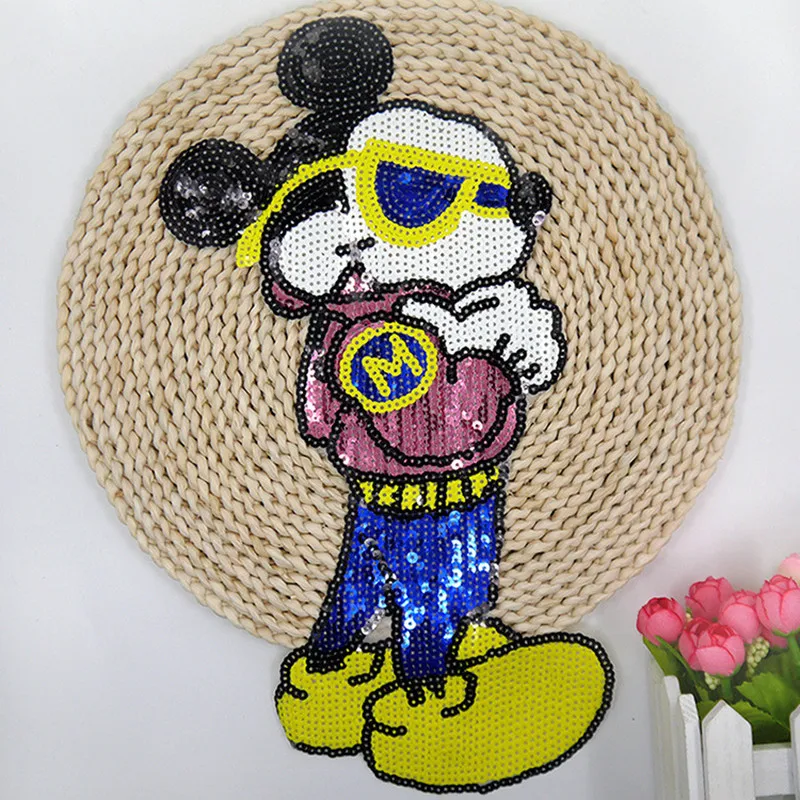 

Embroidered iron on patches for clothes MICKEY Mouse design sequins deal with it clothing DIY Motif Applique Free shipping