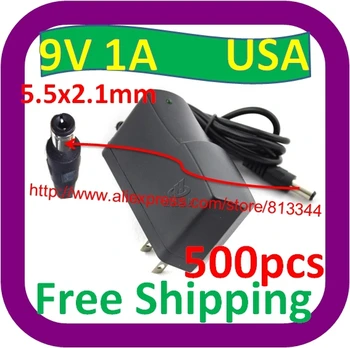 

500 pcs Free Shipping 100V-240V AC to DC charger USA Plug 9V 1A switch Power Supply Adapter USA 5.5MM*2.5MM