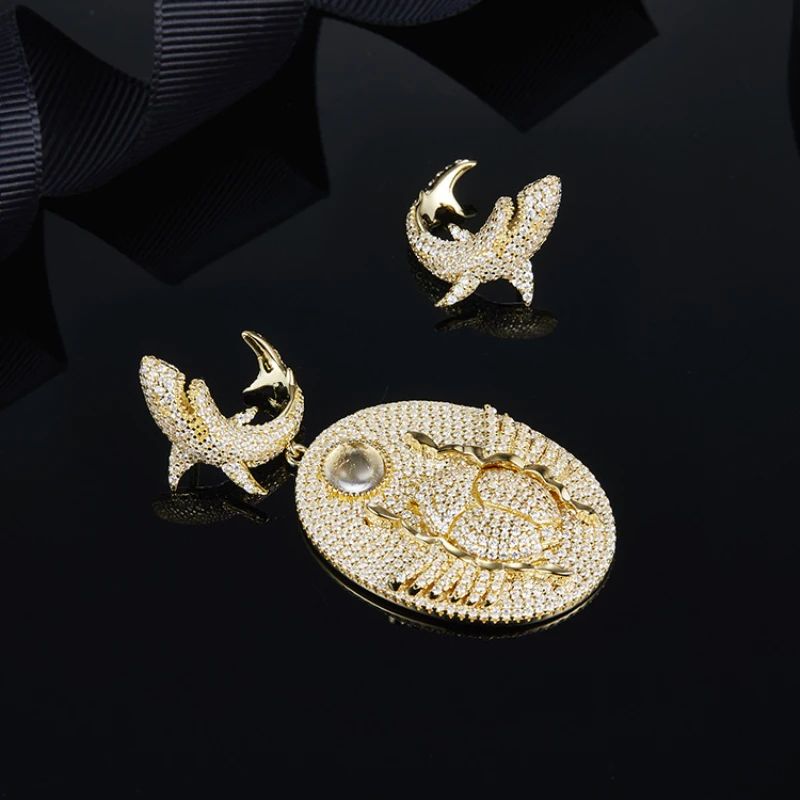 

Shark Scarab Stud Earrings S925 Sterling Silver with Zircon Elegant Earrings Fits APM Monaco Jewelry with Women's Gifts