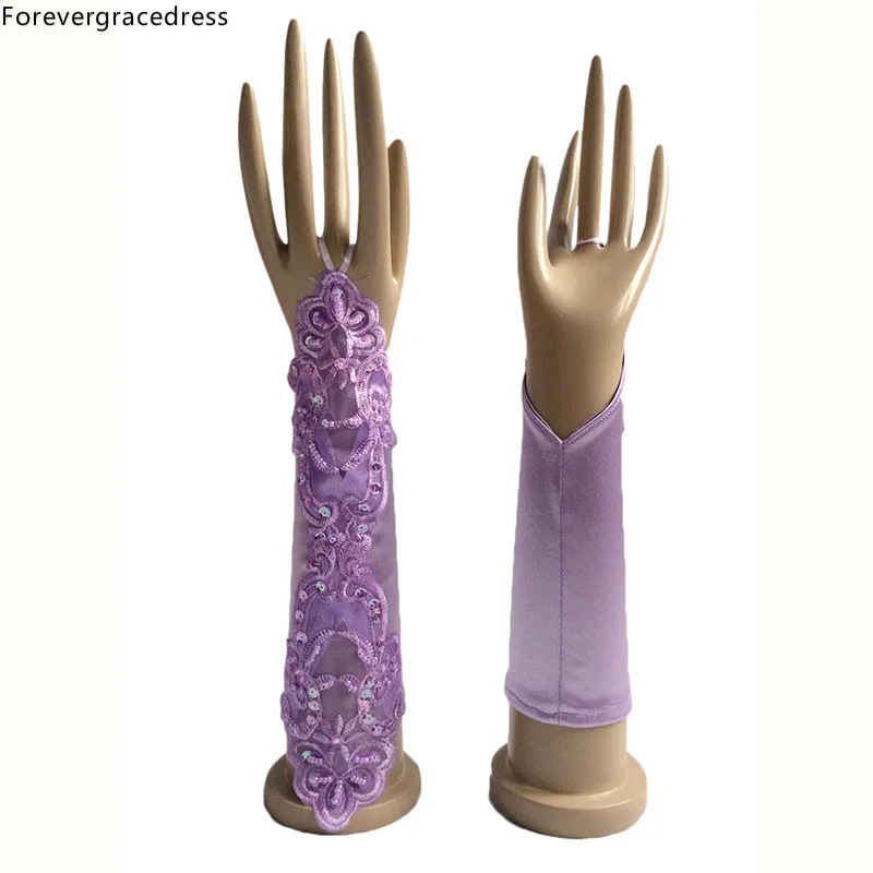 

Forevergracedress Fingerless Purple White Ivory Bridal Gloves For Wedding Bride Cheap Lace Applique Accessories