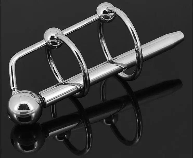 2018 Male Stainless Steel Bondage Catheter Tube W Cock Ring Urethral Sounding Stretching