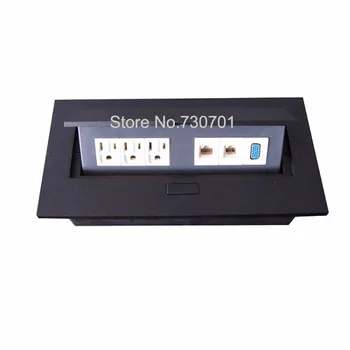 Online 2019 Thick USA Tabletop Socket With USA Plug Silver And Black Color Conference Table Connectivity Box Ethernet /Ac Power