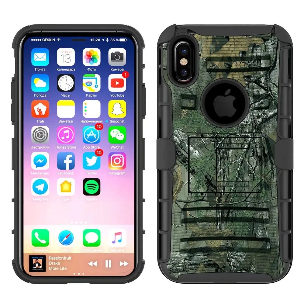 Новинка, для Apple iPhone X, чехол, гибридный, сверхпрочный, 3 в 1, военный камуфляж, жесткий противоударный чехол для iPhone X, зажим для ремня, подставка, чехол