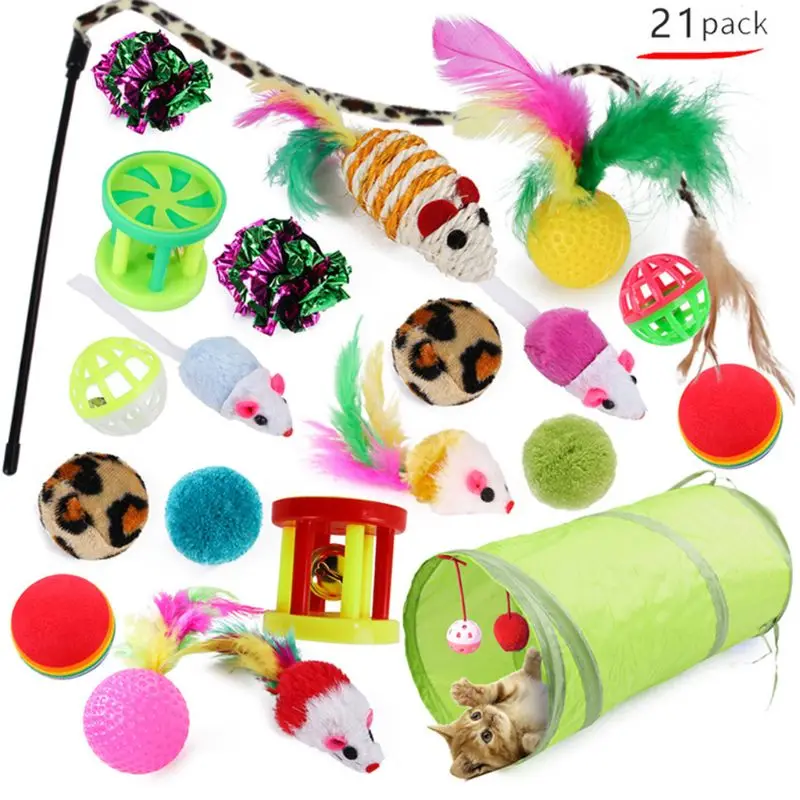 21 шт. игрушки для кошек интерактивные игрушки котенок туннель шары палочка-Дразнилка с перьями лапы шлифовальные