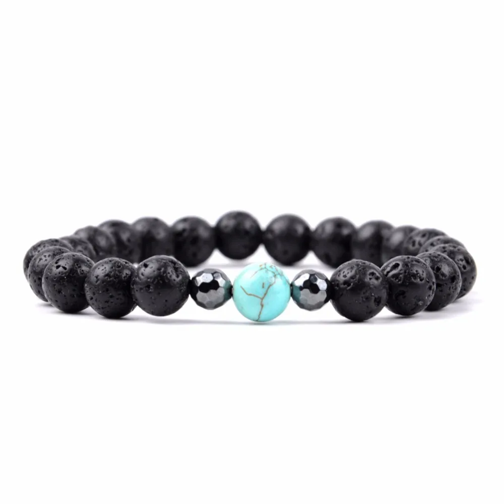 Drop Shipping 3pcs Christian Bracelet Sets Natural Stone Black Lava Turquoises Beads Cross Charm Bracelets For Women Men Jewelry Fashion Jewelry