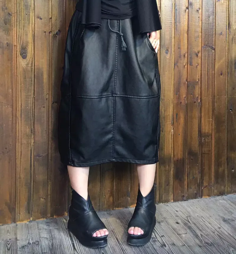 Женская осенняя и зимняя оригинальная Высококачественная тонкая свободная Толстая Теплая юбка-бутон из искусственной кожи
