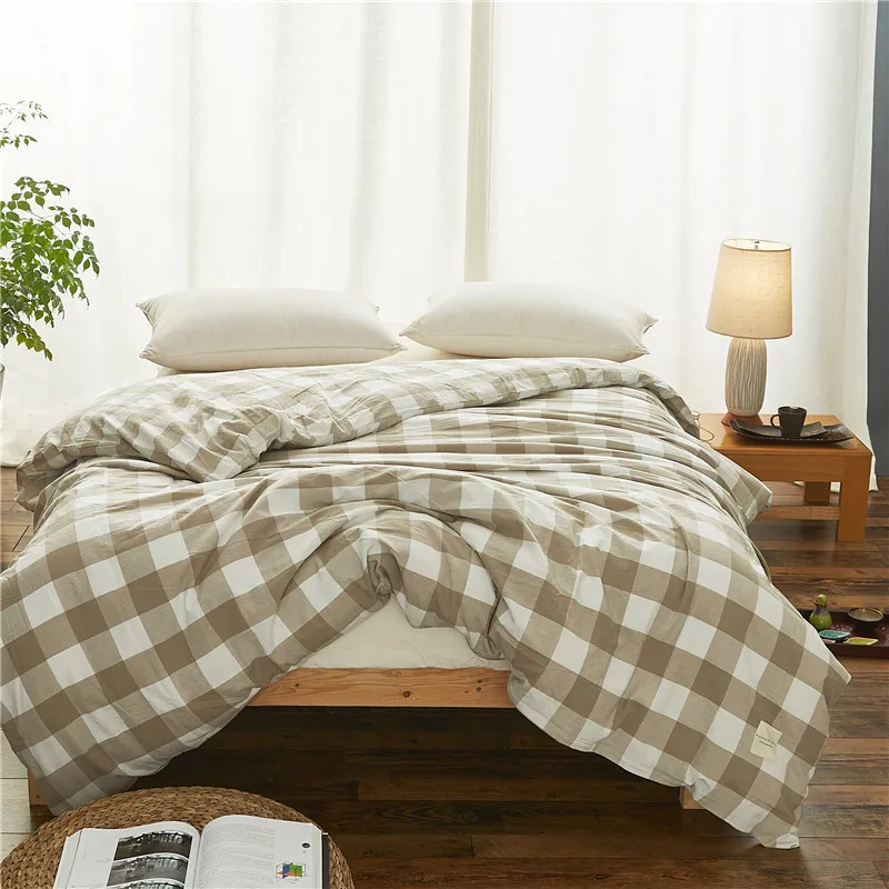 

Simple Modern Light Gray Plaid Pattern Quilt Cover Bedding Cotton Duvet Cover 1Pcs Quilt Cover Single Bed Double Bed Satin Soft