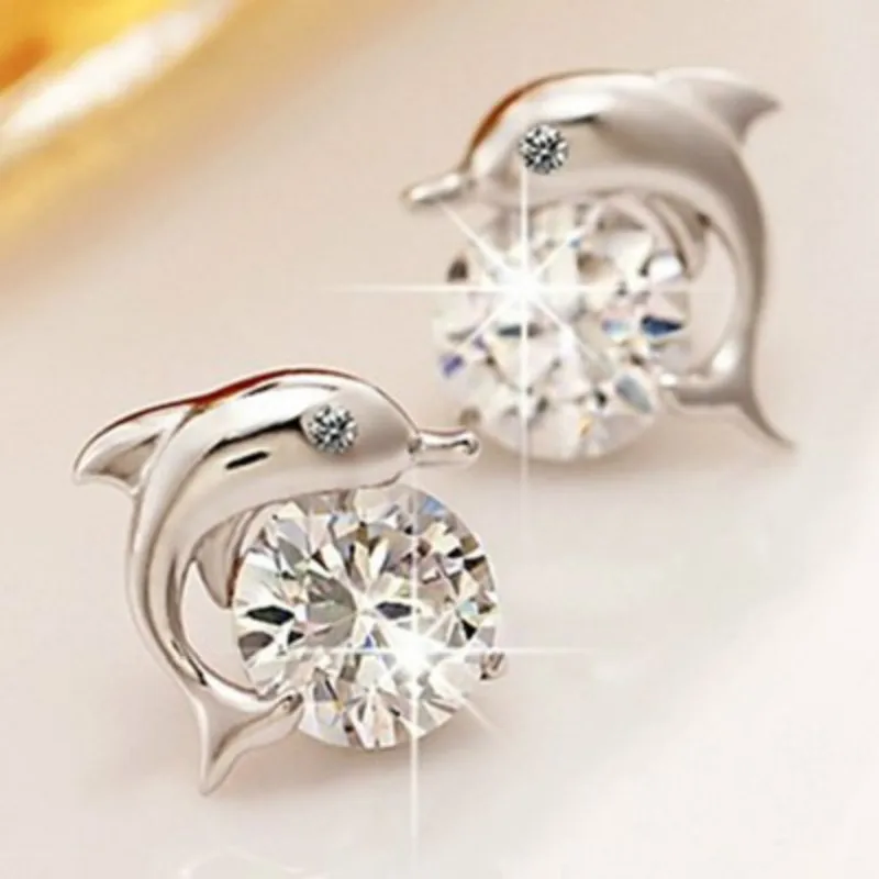 

Dolphin Earing Korean Earring Charms Earings Fashion Jewelry 2018 New White Copper Plated Silver Stud Earrings For Women Jewelry