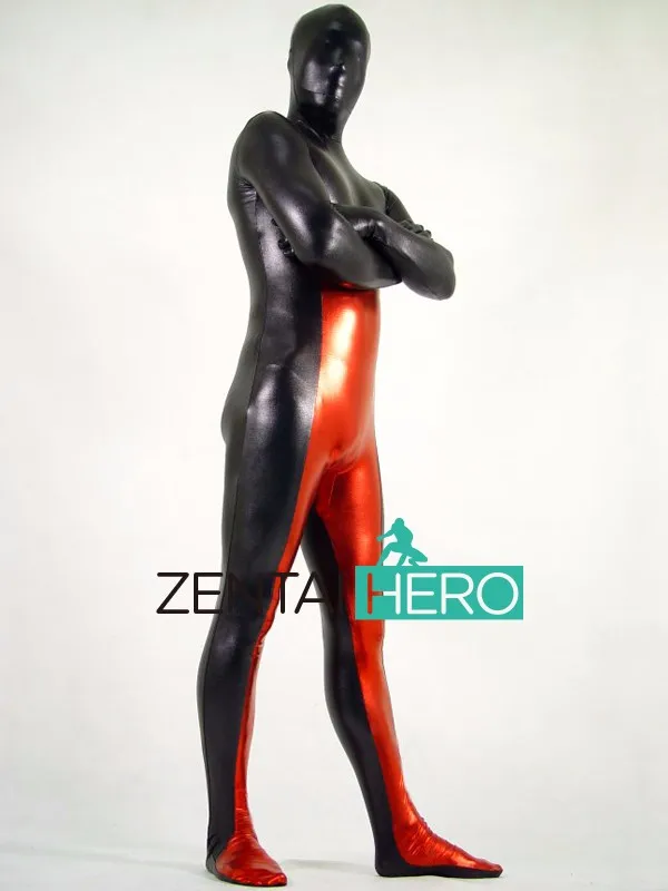 DHL взрослый сильный черный и красный полный тела Многоцветный блестящий металлик зентай костюм Хэллоуин PS025