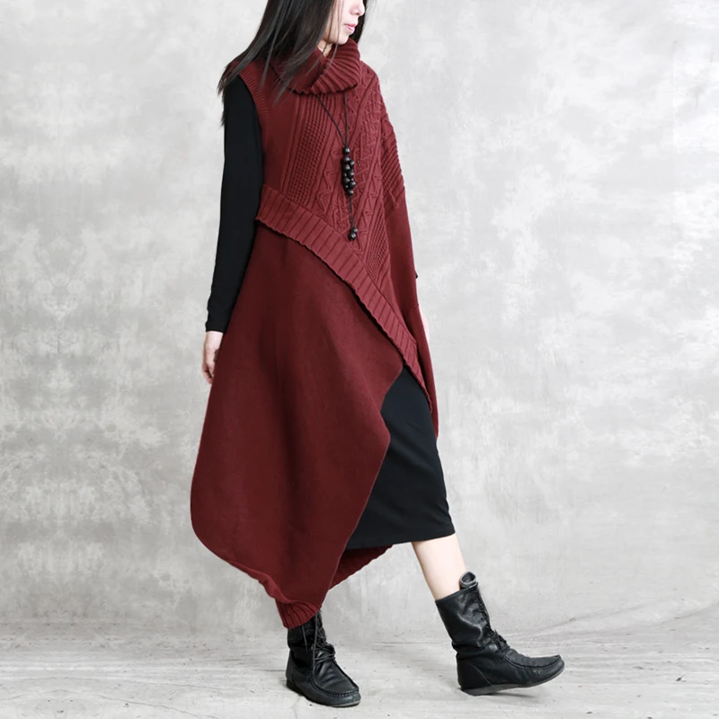 TVVOVVIN шерстяное платье с воротником под горло, комплект из двух предметов, Ретро стиль, вязаная одежда, женское платье, черный, серый, бордовый цвет, E201 - Цвет: burgundy