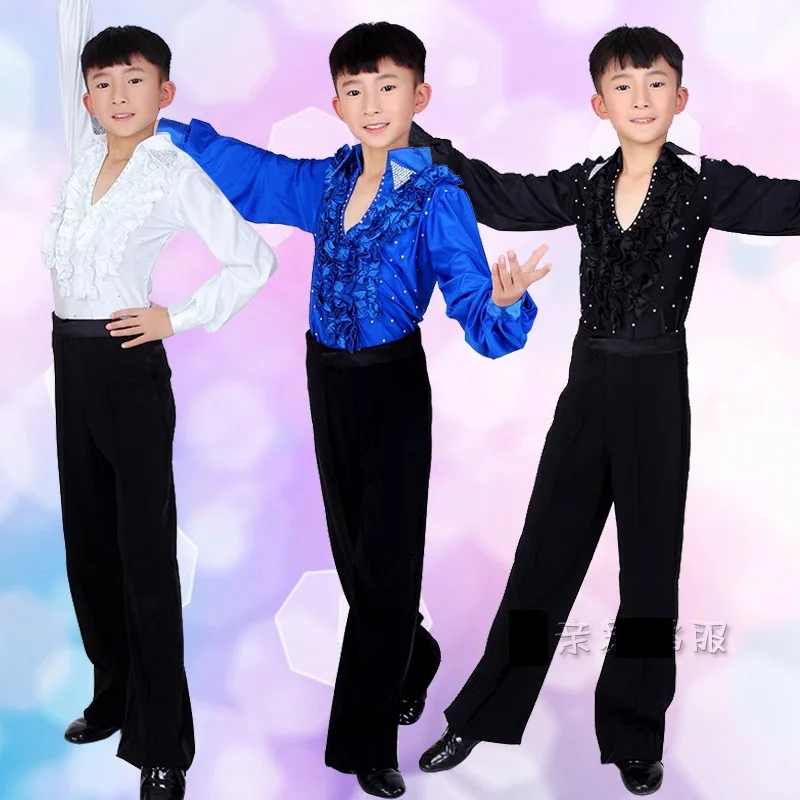 

long sleeve dress shirts for boys dance wear latin dancing tango mens kids morden shirt lace ballroom ragazzo costumes children