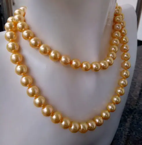

Huge AAA + 10-11mm south sea gold pearl necklace 14K Gold Clasp 39" r (9.13)