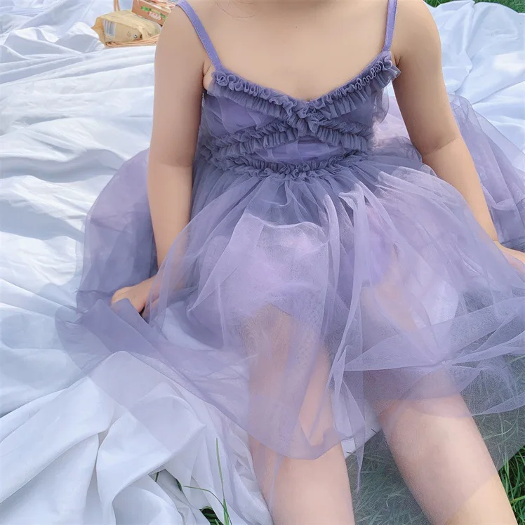 Mihkalev/однотонное Сетчатое детское праздничное платье для девочек; летнее платье принцессы; детская юбка-пачка; детское пляжное платье