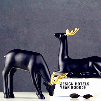 

Golden Angle Deer Statue Simulation Animals Resin Craftwork Office Show Window Living Room Decoration L2776