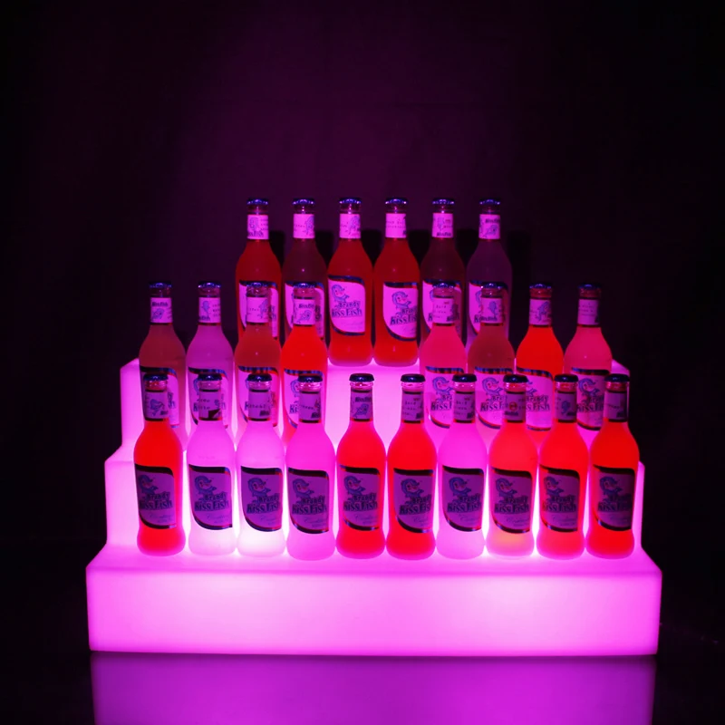Перезаряжаемый светодиодный 3 яруса, меняющий цвет, светодиодный барный стеллаж для винных бутылок, держатель для бокалов, подставка для ликера, полки для бутылок