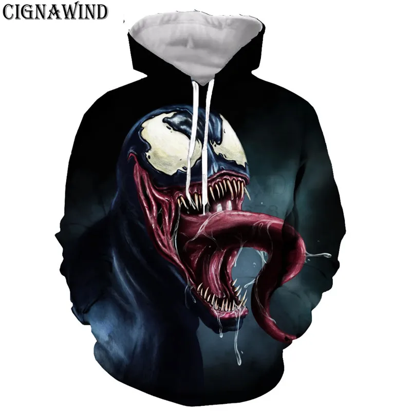 Новое поступление худи menwomen фильм Marvel Venom 3D толстовки с капюшоном, с принтом; толстовки с длинными рукавами Harajuku стиль уличной Топы