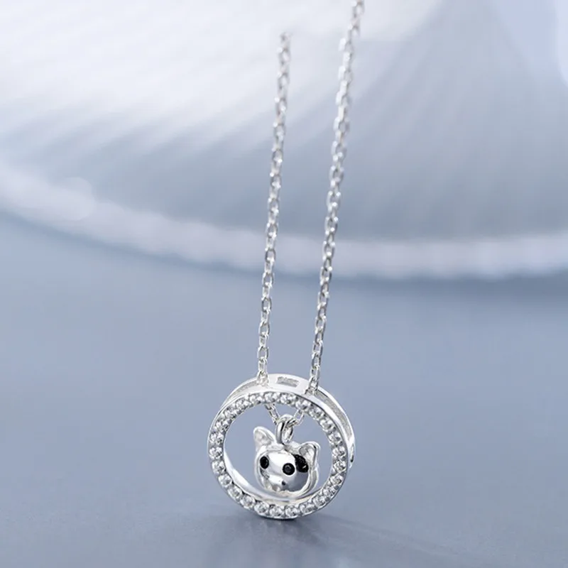 INZATT Настоящее серебро 925 проба Циркон круглое ожерелье с кошкой для модных женщин вечерние милые ювелирные изделия аксессуары подарок