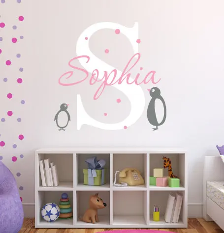 Penguins Dot Wall Sticker Personalized Custom Name Decal S Penguins Dot Wall Sticker Personalized Custom Name Decal S Baby Nursery Decor Vinyl Art Vinilos Paredes A565 In Stickers From Home