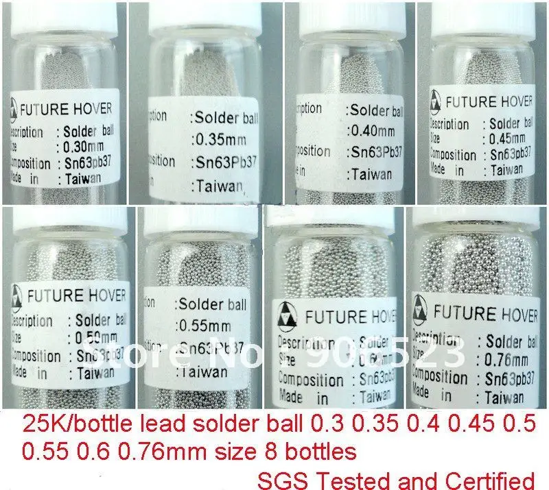 

Free shipping most commonly use 25K leaded 8 Bottles 0.3 0.35 0.4 0.45 0.5 0.55 0.6 0.76mm BGA solder ball
