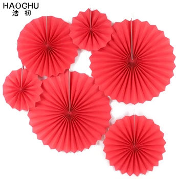 

HAOCHU 6pcs/lot 8"12"16" Red Tissue Paper Fans Flowers DIY Birthday Wedding Backdrop Home Decorations Christmas Festive Party