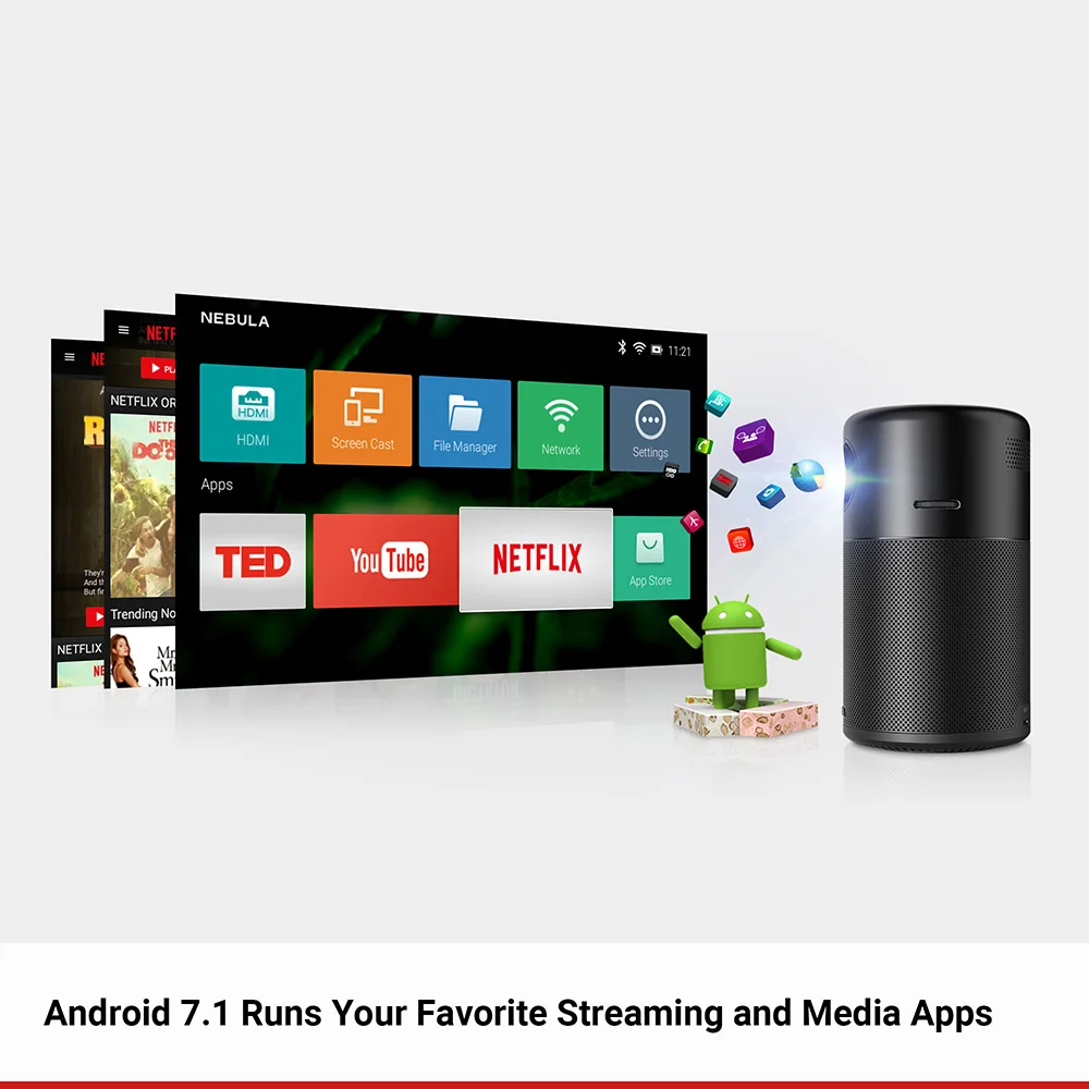  Anker Nebula Capsule Smart Portable Wi-Fi Mini Projector Pocket Cinema with DLP 360' Speaker 100
