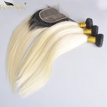 Mèches brésiliennes Remy naturelles lisses avec Closure – Ross Pretty, ombré 1b 613, couleur blonde 1b