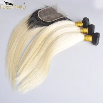 Ross Pretty Brazilian Straight Remy Human Hair Bundles With Closure Ombre 1b 613 Bundles With Lace Closure color 1b blonde Ross Pretty Brazilian Straight Remy Human Hair Bundles With Closure Ombre 1b 613 Bundles With Lace Closure color 1b blonde