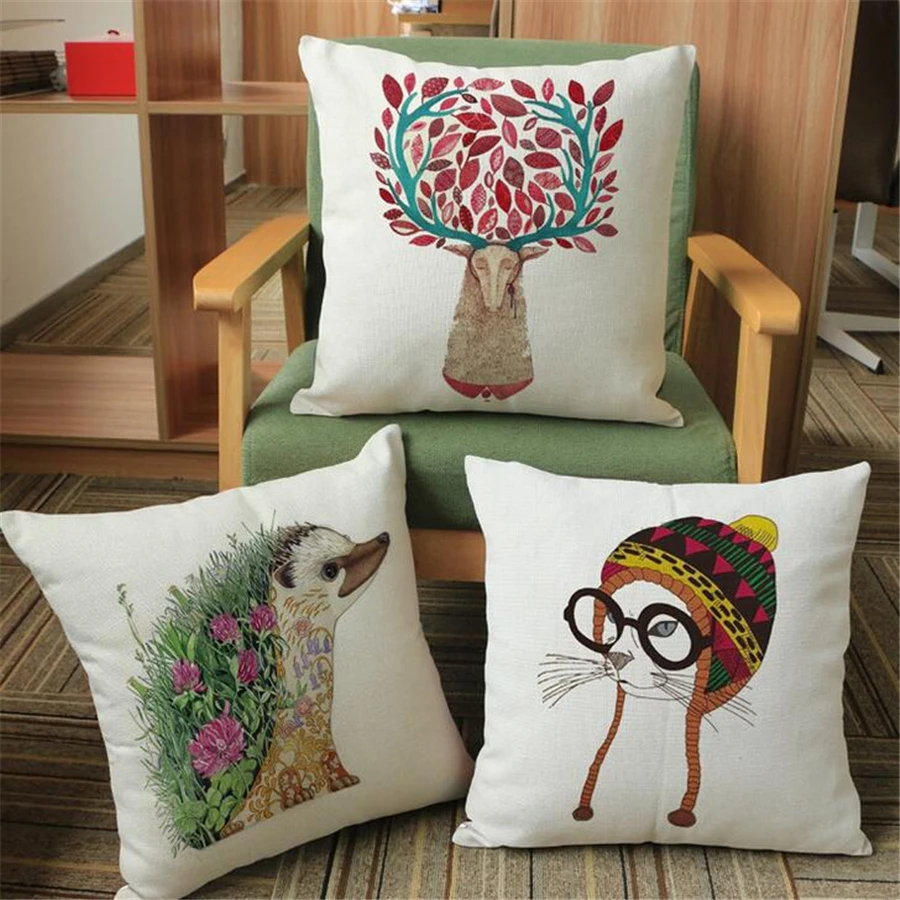 buy Nordic Style Cushion Cover Cartoon Animal Decorative Retro Vintage Sofa Throw Pillow Cover Home Decor Pillowcase 45x45cm e1349